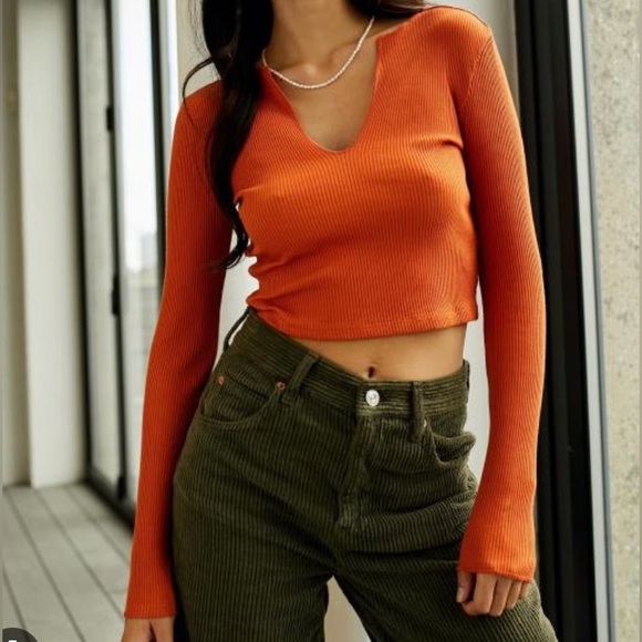 Urban outfitters nwt BDG Nala notch Henley crop top rust orange - Picture 15 of 15